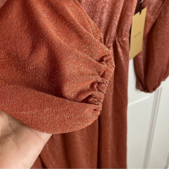 NWT Halogen Women's Sparkle Long Sleeve Faux Wrap Dress Rust Marsala SZ … - Picture 6 of 9